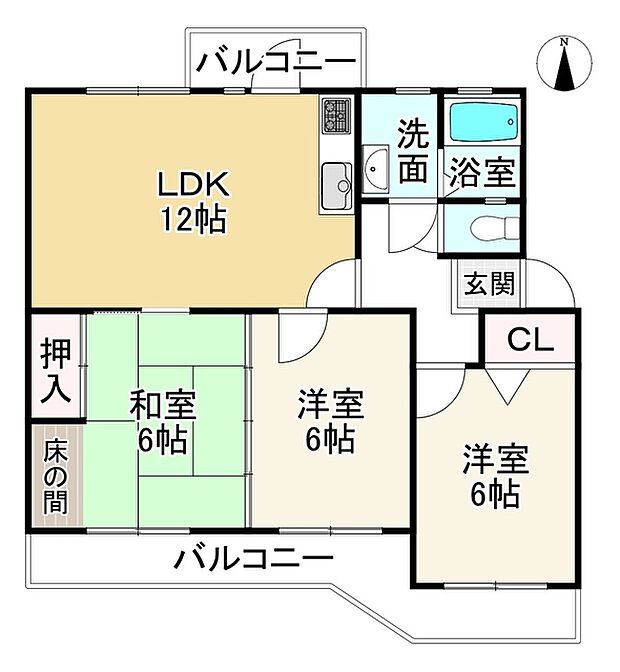 関屋あしびハイツ(3LDK) 1階の間取り図