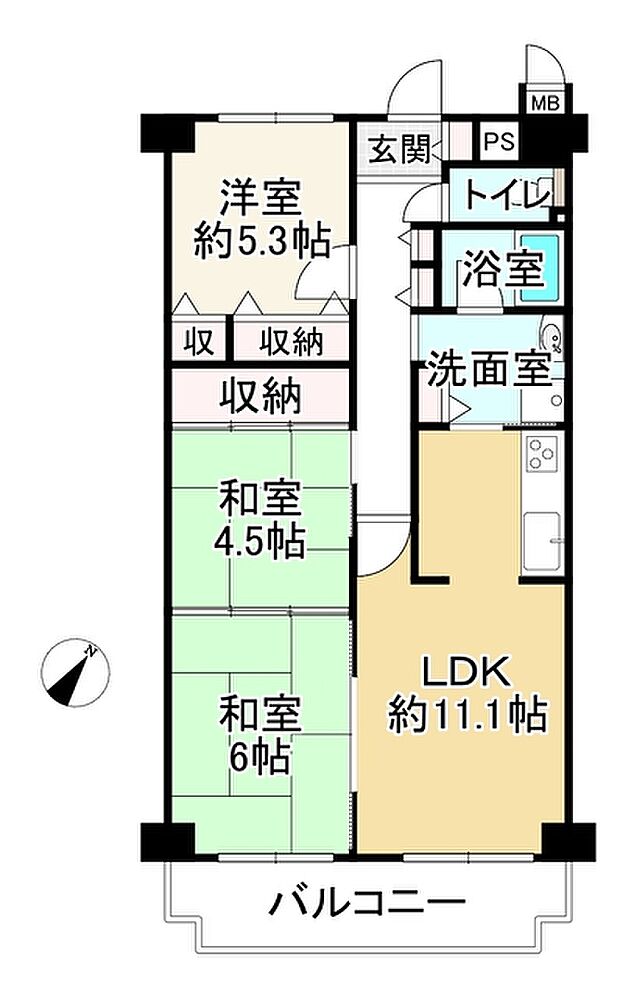 サニークレスト泉ヶ丘(3LDK) 5階の間取り図