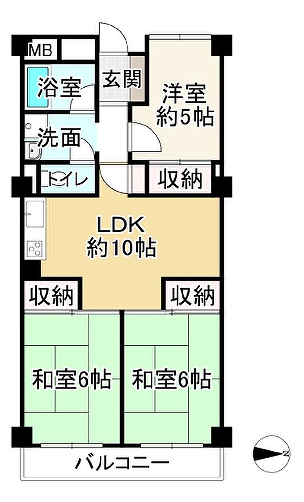 白鷺スカイハイツ(3LDK) 5階の間取り図