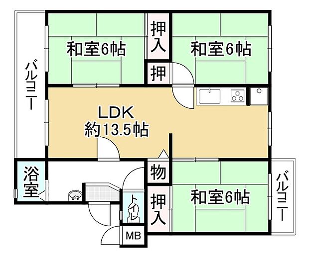 泉北原山台団地4号棟(3LDK) 4階の間取り図