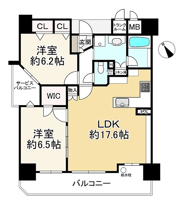 エステムコート堺東ＣｉｔｙＬｉｆｅ(2LDK) 2階の間取り図
