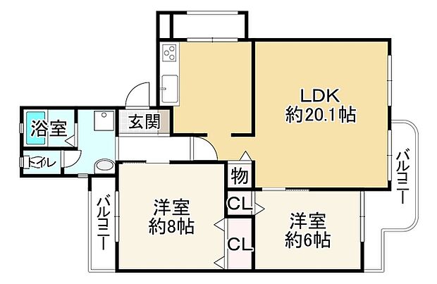 新檜尾台第2次住宅5号棟(2LDK) 5階の間取り図