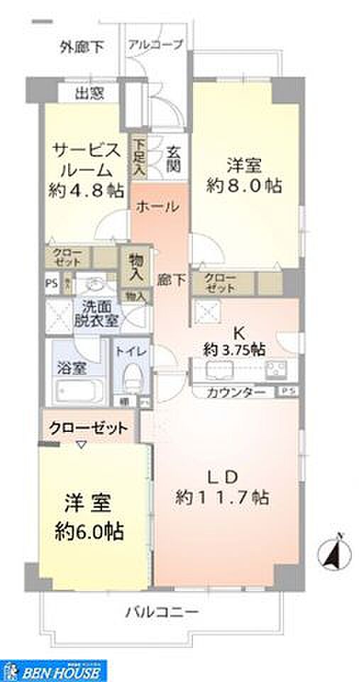 ハイツ川崎紺屋町(2SLDK) 4階の間取り図