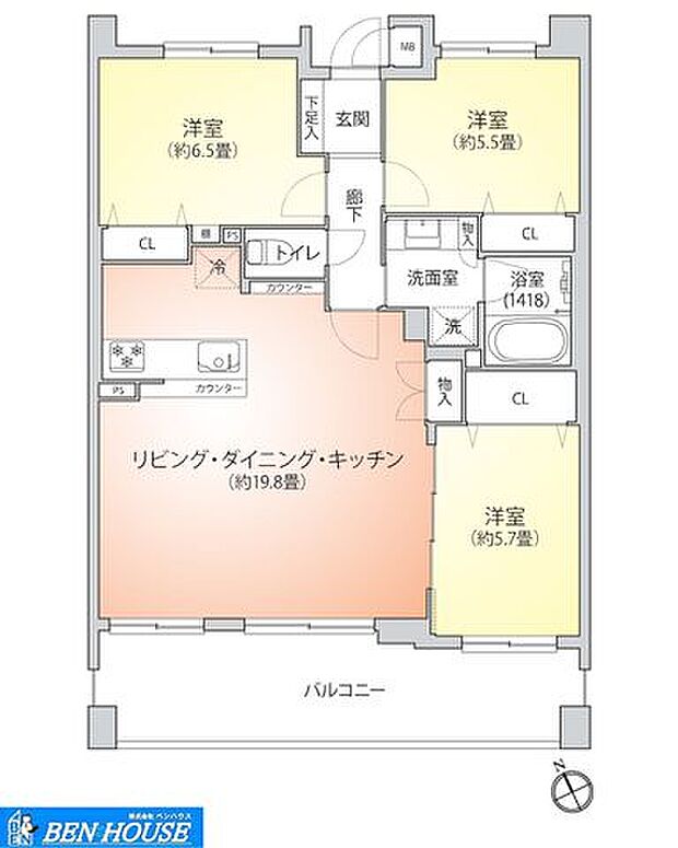 アデニウム川崎桜川公園(3LDK) 2階の間取り図