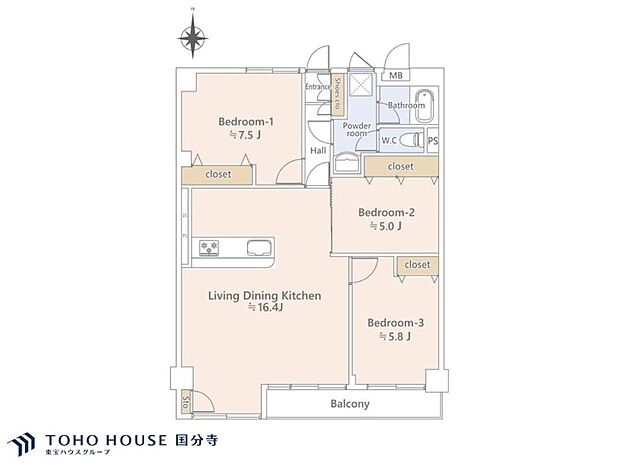 武蔵野エイトマンション(3LDK) 2階の間取り図