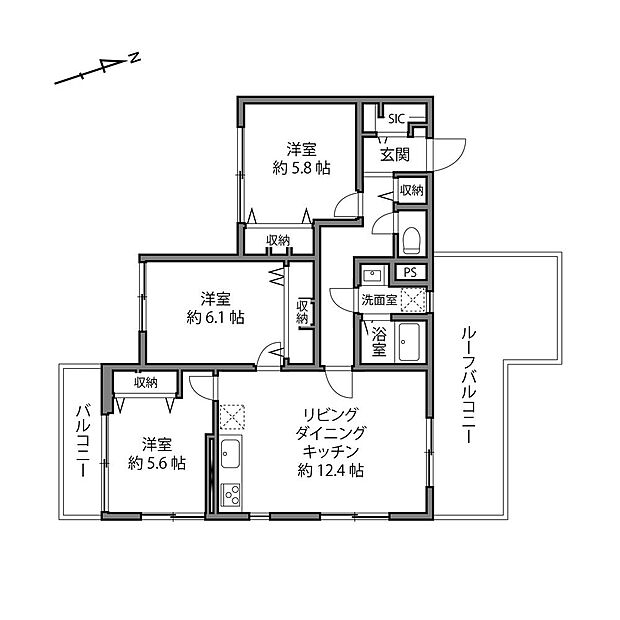 コーヅ桜上水ハイツ(3LDK) 3階の間取り図