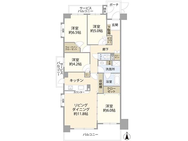 立川錦町パークホームズ(4LDK) 4階の間取り図