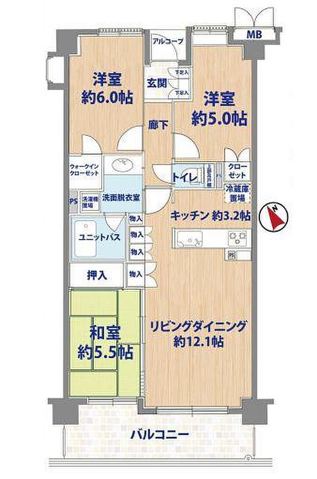 サンクレイドル立川錦町(3LDK) 3階の間取り図