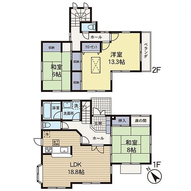 【間取図】大型3LDKの住宅。室内空室の為、いつでも内覧可能です。
