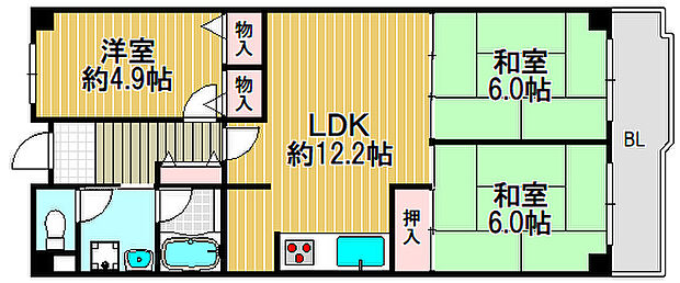 南門真ハイライフ(3LDK) 4階の間取り図