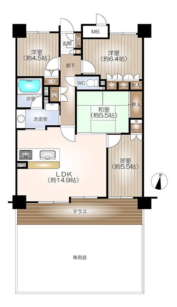 グランドレジデンス港シティー(4LDK) 1階の間取り図