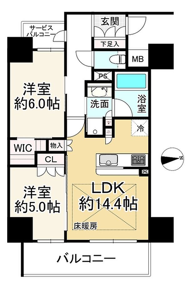 ネベル大阪上本町(2LDK) 10階の間取り図