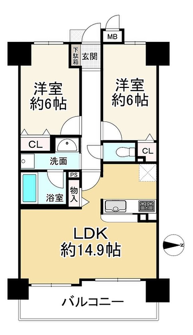 ルイシャトレ高津(2LDK) 2階の間取り図