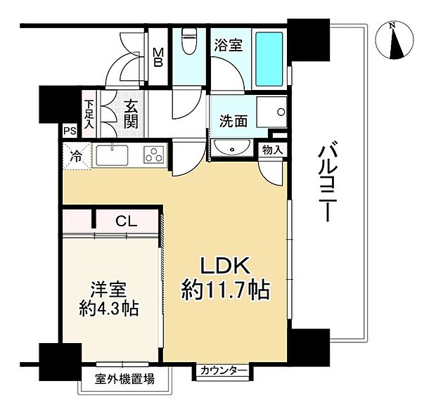 ダイナシティ上本町(1LDK) 9階の間取り図