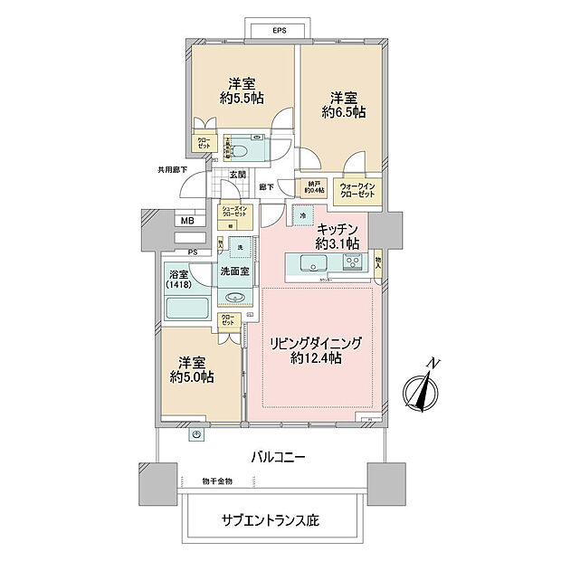 シティテラス大井仙台坂ヒルトップガーデン(3LDK) 13階の間取り図