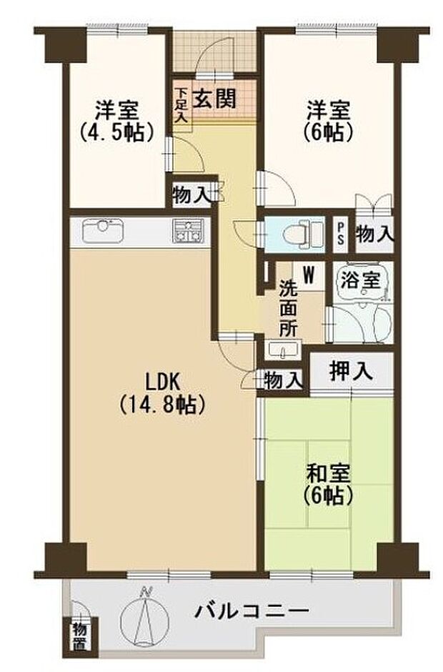 東急ドエル奈良パークビレッジ4号棟(3LDK) 9階の間取り図