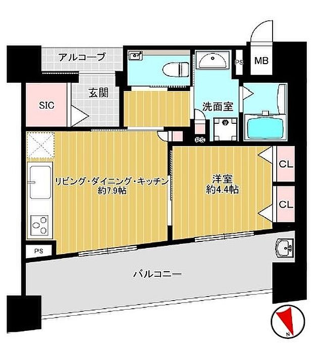 サンミット生駒ザ・ゲート(1LDK) 8階の間取り図
