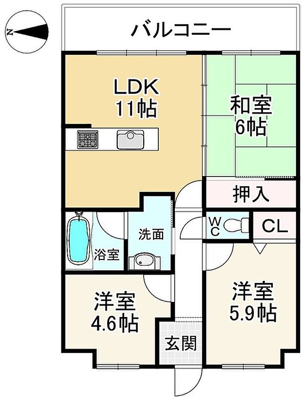 ローレルコート天理二階堂(3LDK) 7階の間取り図