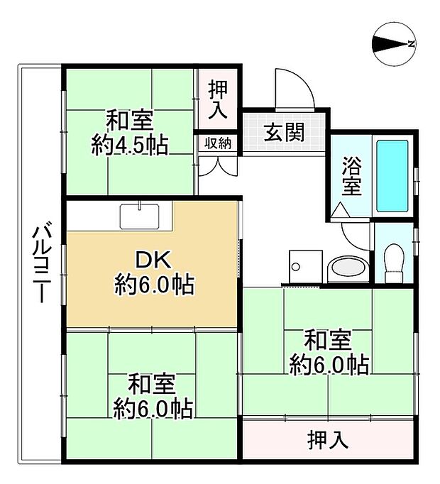 男山第3住宅213号棟(3DK) 5階の内観