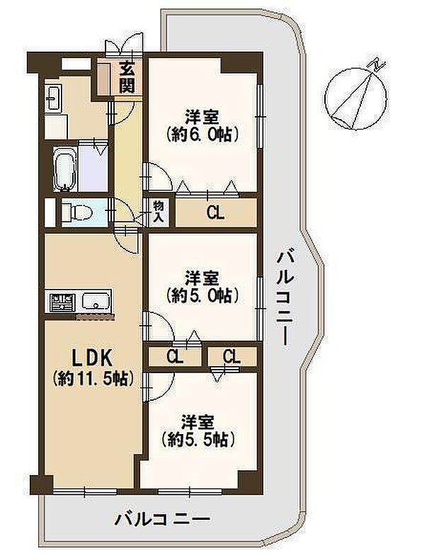 八尾ストークハイツ(3LDK) 8階/8Ｆの間取り図