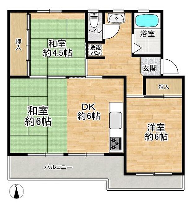 六ッ川台団地2街区(3DK) 1階の間取り図