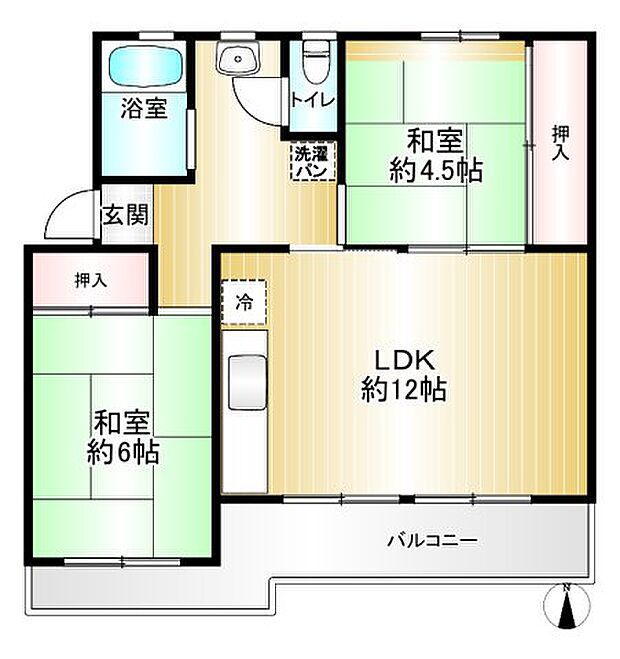 六ッ川台団地2街区(2LDK) 2階の間取り図