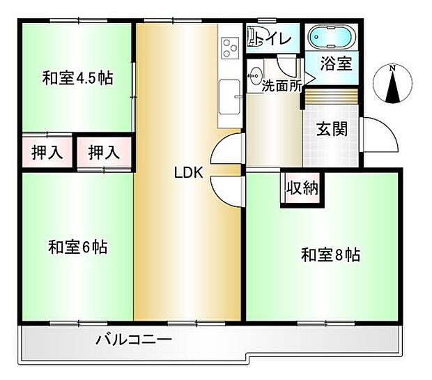 六ッ川台団地2街区(3LDK) 5階の間取り図