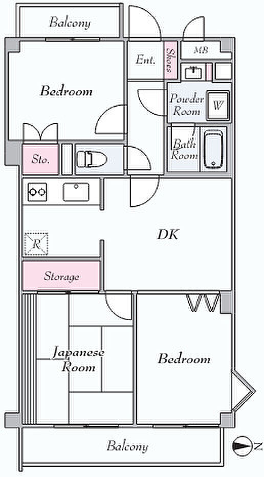 ソフトタウン三ツ沢(3DK) 3階の間取り図