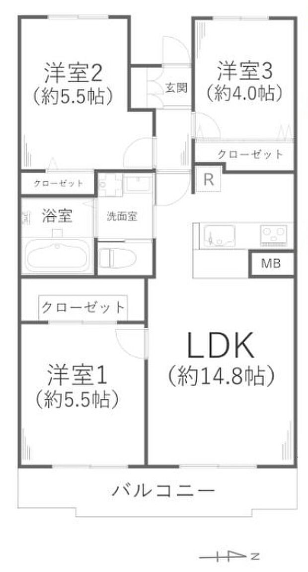 グランビスタ横浜三ツ沢(3LDK) 3階/3階の間取り図