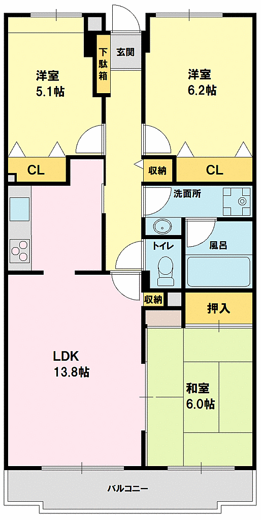 グリーンコート勝田台(3LDK) 1階/101の間取り図