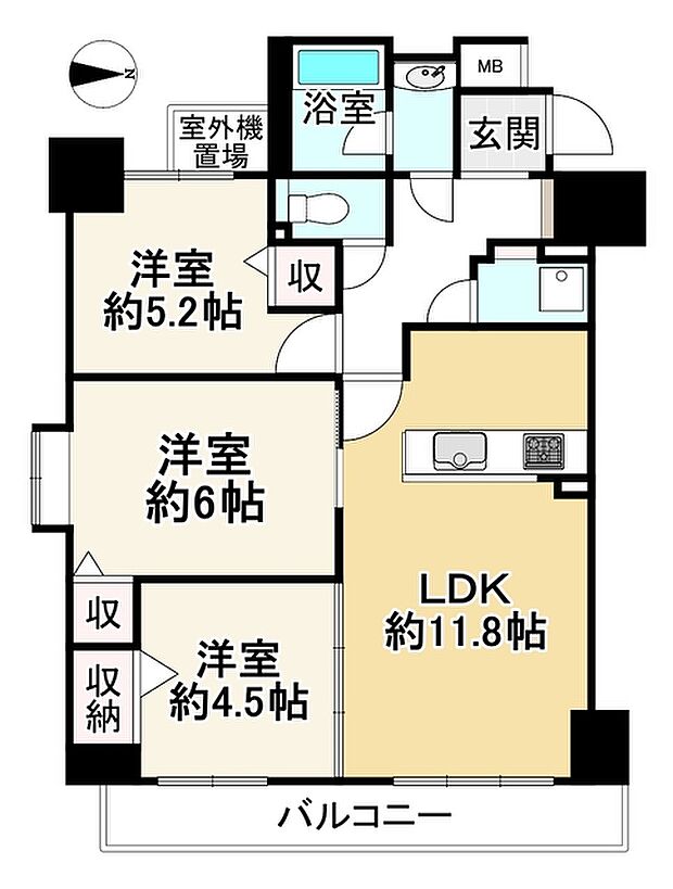 デ・リード堀川東(3LDK) 5階の間取り図