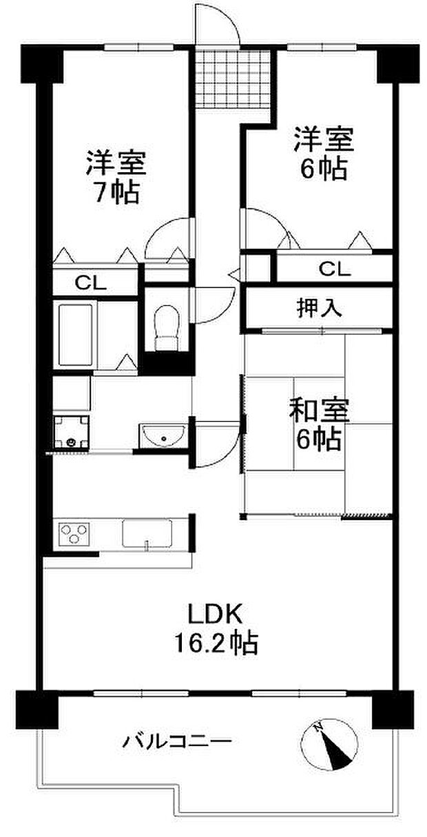 サンシティ貝塚四番館(3LDK) 8階の間取り図