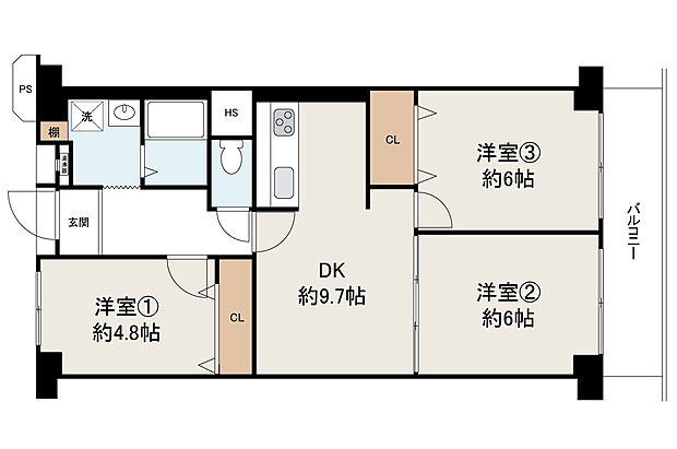 サニータウン羽倉崎(3DK) 7階の間取り図