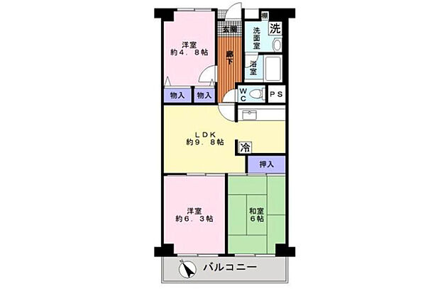 サニータウン羽倉崎(3DK) 5階の間取り図