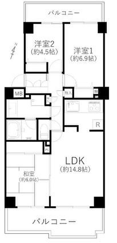 湘南・田浦プリンスハイツB棟(3LDK) 4階/405の内観