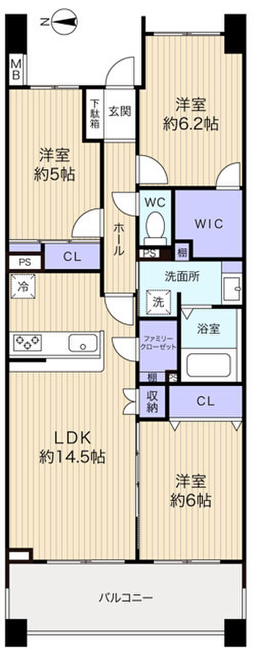 リーセントヒルズステーションフロントＧ棟(3LDK) 8階の間取り図