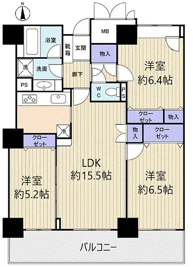 カムザ・スクエア八千代緑が丘タワーズ(3LDK) 26階の間取り図