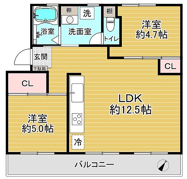 松が谷6番地住宅(2LDK) 4階の間取り図