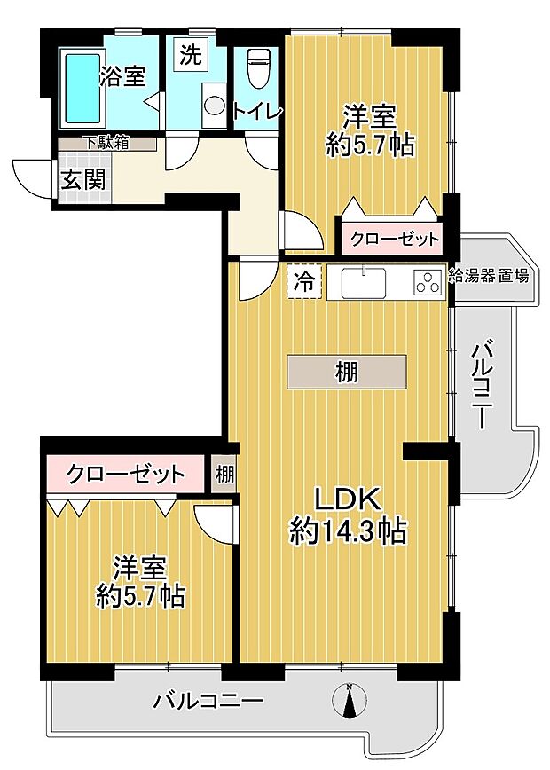 貝取団地4-1(2LDK) 1階の間取り図