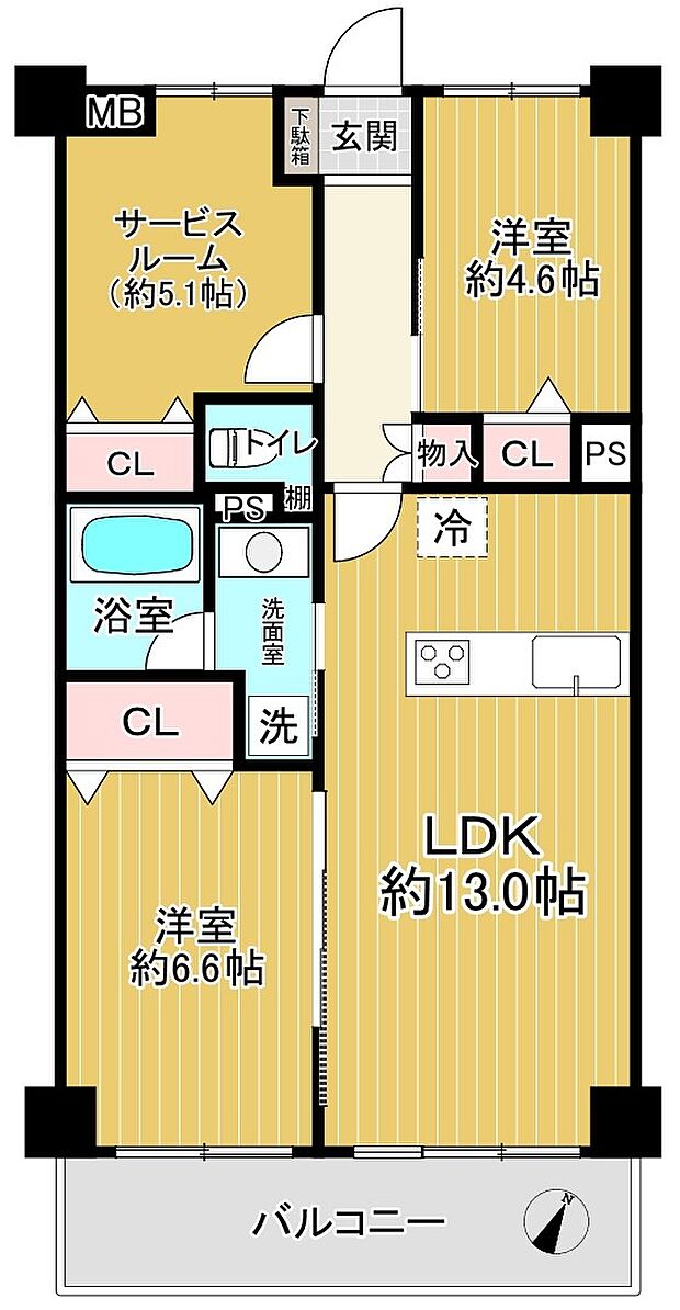 ダイアパレス多摩センター(2SLDK) 2階の間取り図
