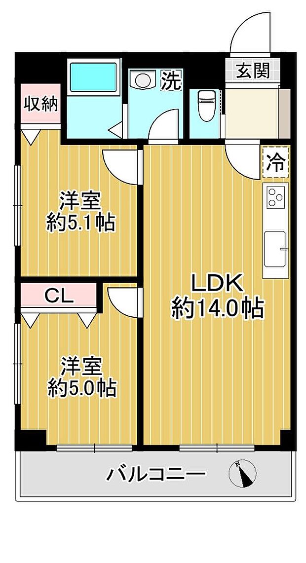 オリエント丹野マンション(2LDK) 4階の間取り図