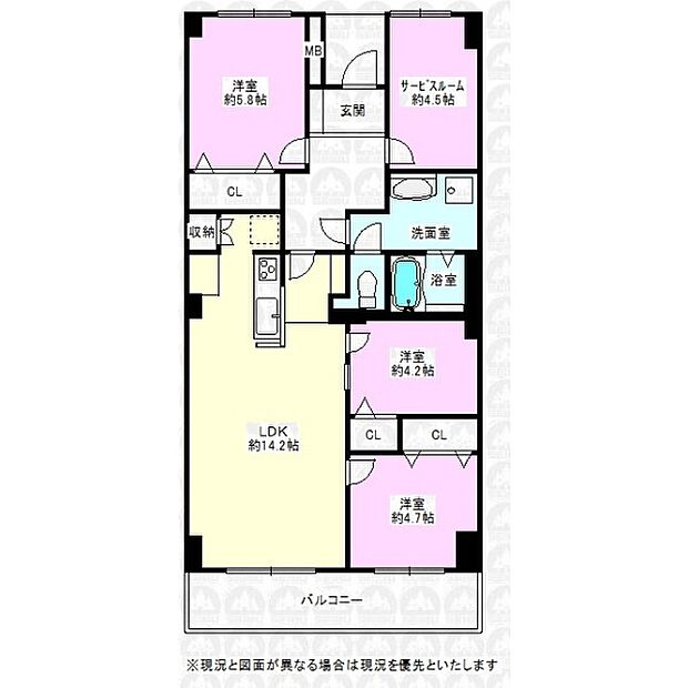 所沢パークハイツマンション(3SLDK) 8階の間取り図