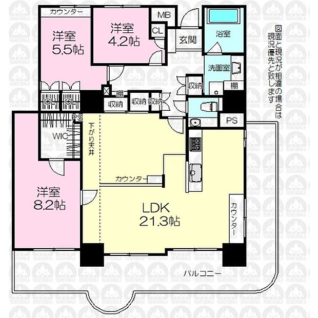 所沢スカイライズタワー(3LDK) 8階の間取り図