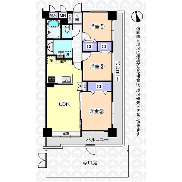 グランシャリオ国立弐番館(3LDK) 1階の間取り図