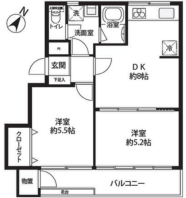 エンゼルハイム神楽坂(2DK) 2階の間取り図