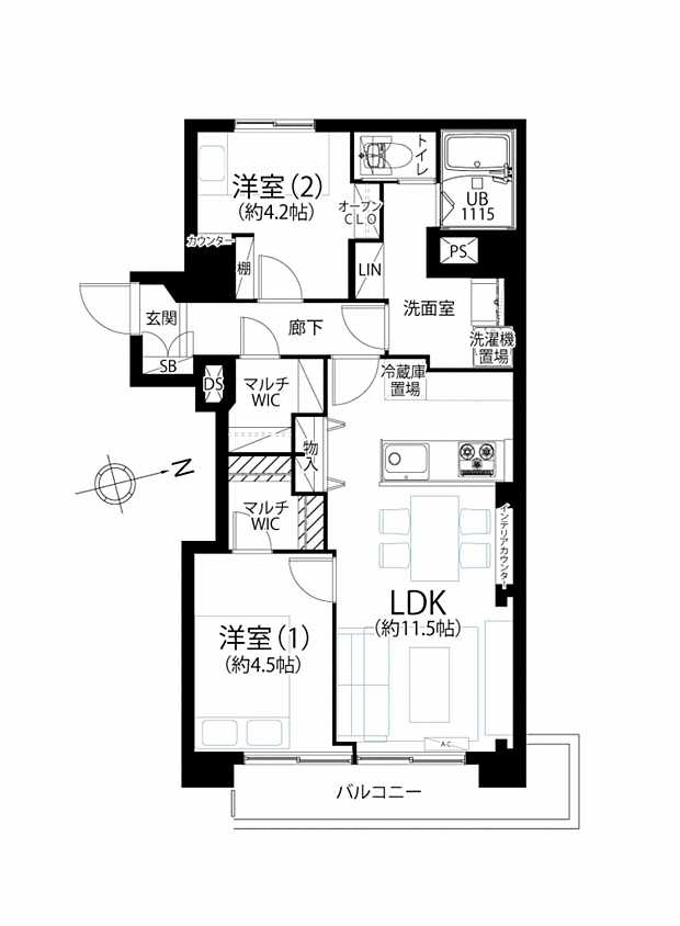 プチモンド新宿(2LDK) 4階の間取り図
