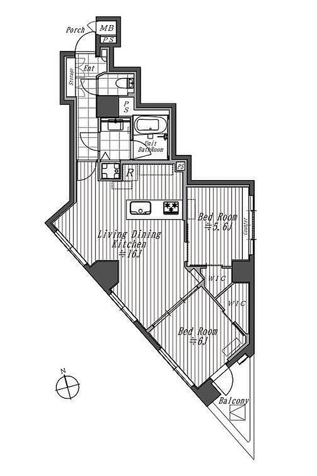 ヴィア・シテラ新宿(2LDK) 3階の間取り図