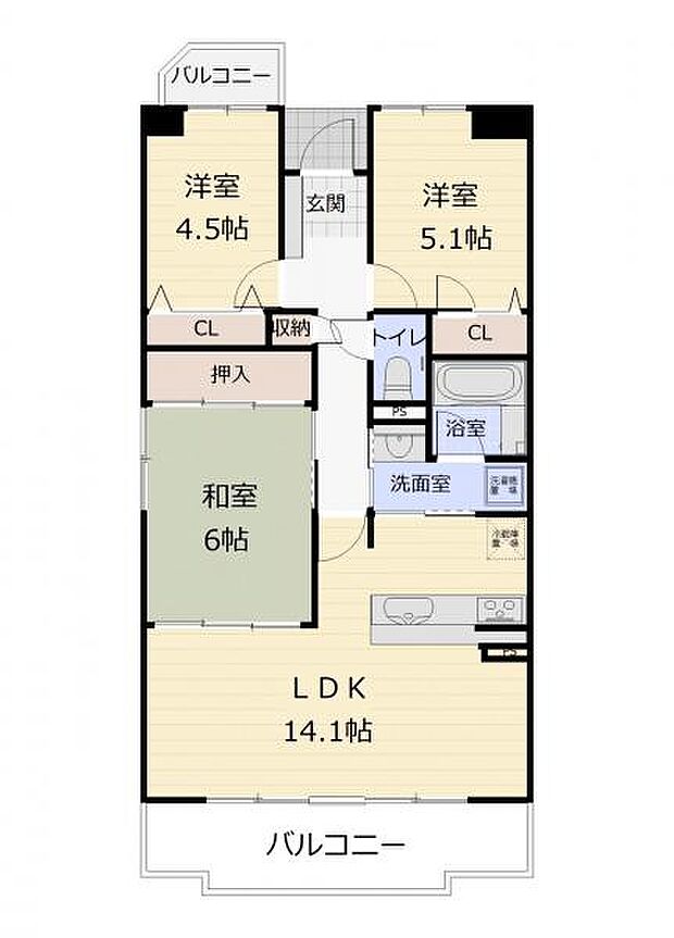 グラン・コート南仙台第2(3LDK) 4階の間取り図