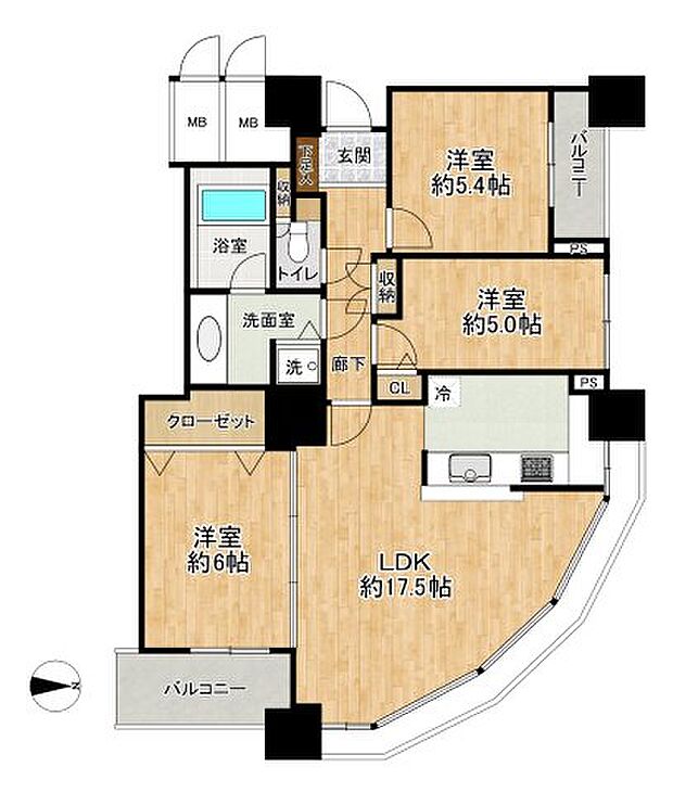 リズムタワーII(3LDK) 18階/1807の間取り図