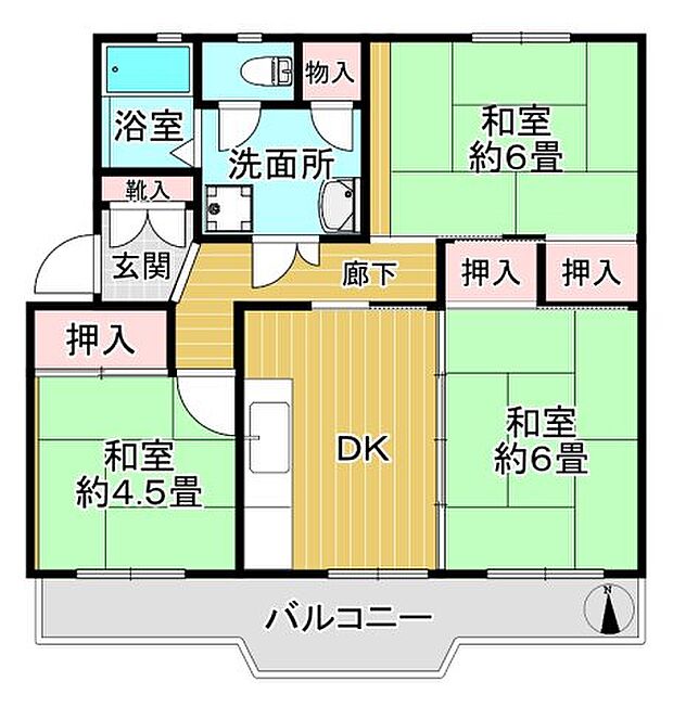 平塚高村団地(3DK) 4階の間取り図